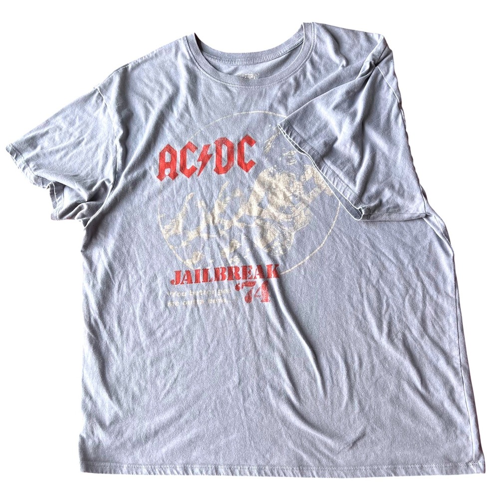 AC/DC Mens Jailbreak 74 Graphic T-Shirt XL Baby‎ Blue Band Tee Distressed Grunge - Picture 3 of 6